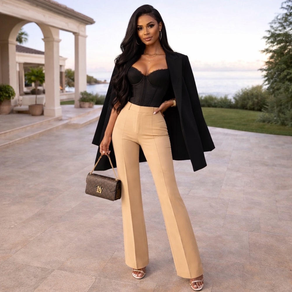 Zara Light Tan / Camel Flared Pants